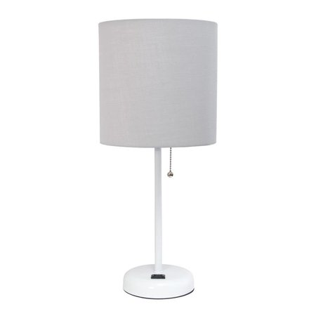 DIAMOND SPARKLE White Stick & Fabric Shade Lamp with Charging Outlet, Gray DI2519836